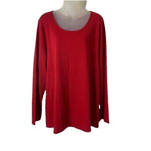 Karen Scott Tunic Top Plus Size 2X Teal Blue Scoop Neck 100% Cotton Long Sleeves